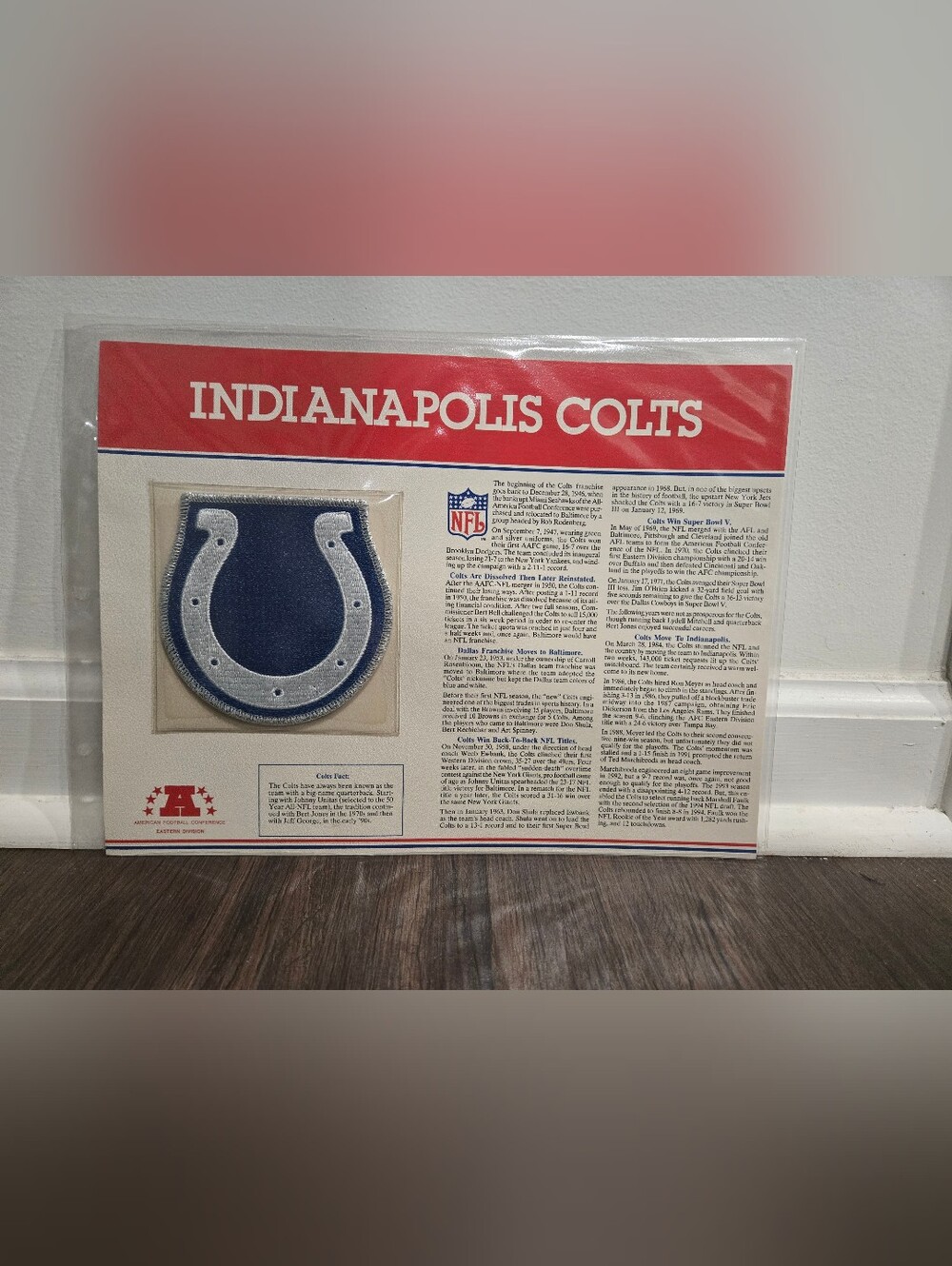 Vintage 1995 Indianapolis Colts Framed Patch With Info Card